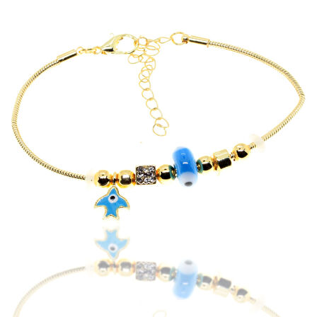 Altın Renk Turkuaz Kuş Pandora Zirkon Bileklik - 2968