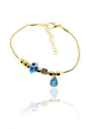 Altın Renk Turkuaz Damla Pandora Zirkon Bileklik - 2971