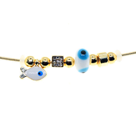 Altın Renk Beyaz Mineli Balık Pandora Model Zirkon Kolye  - 2988
