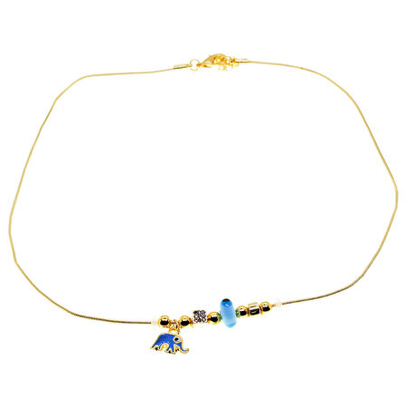 Altın Renk Turkuaz Mineli Fil Pandora Model Zirkon Kolye  - 2998