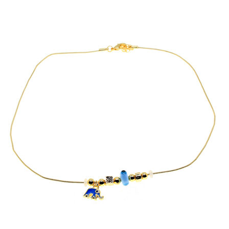 Altın Renk Turkuaz Mineli Fil Pandora Model Zirkon Kolye  - 2998