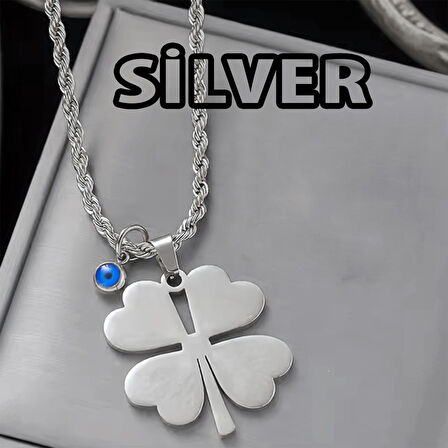 Gümüş Rengi Yazı Yazılabilen Burgu Zincir  Yonca 45 Cm Vip Solmaz Kararmaz Çelik Kolye - 3040