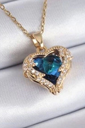 Altın Renk Sf Zincirde Mavi Kalp Gezegen Vip Solmaz Kararmaz Çelik Kolye - 3045