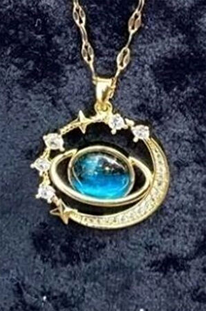 Altın Renk Singapur Zincirde Zirkon Taşlı Gezegen Temalı Vip Solmaz Kararmaz Çelik Kolye - 3049