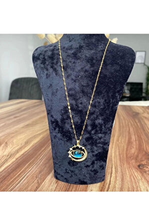 Altın Renk Singapur Zincirde Zirkon Taşlı Gezegen Temalı Vip Solmaz Kararmaz Çelik Kolye - 3049