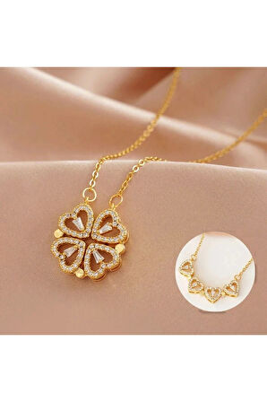 Altın Renk Sf Zincir 4 Kalp Model Vip Solmaz Kararmaz Çelik Kolye - 3057