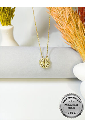 Altın Renk Sf Zincir 4 Kalp Model Vip Solmaz Kararmaz Çelik Kolye - 3057