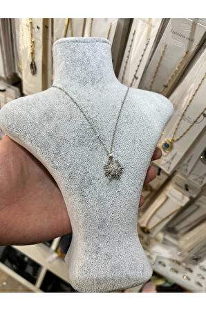 Gümüş Renk Sf Zincir Kar Tanesi Model Ucu Dönen Vip Solmaz Kararmaz Çelik Kolye - 3064