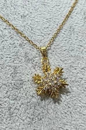 Altın Renk Sf Zincir Kar Tanesi Model Ucu Dönen Vip Solmaz Kararmaz Çelik Kolye - 3065