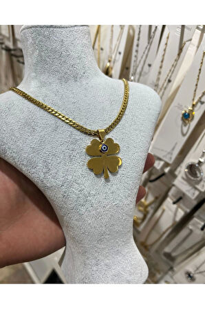 Altın Renk Yazı Yazılabilen Plüton Zincir Yonca 45 Cm Vip Solmaz Kararmaz Çelik Kolye - 3079