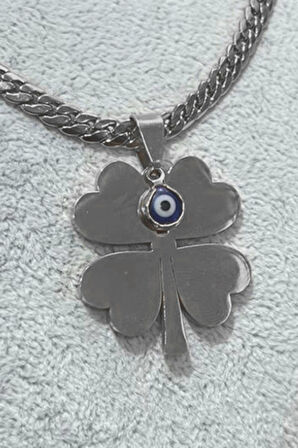 Gümüş Renk Yazı Yazılabilen Plüton Zincir Yonca 45 Cm Vip Solmaz Kararmaz Çelik Kolye - 3080