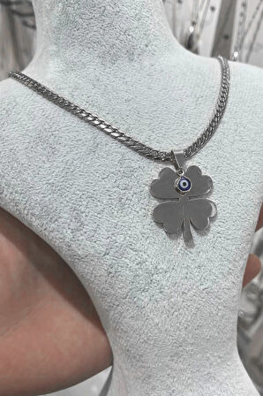 Gümüş Renk Yazı Yazılabilen Plüton Zincir Yonca 45 Cm Vip Solmaz Kararmaz Çelik Kolye - 3080