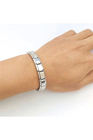 Gümüş Renk 18 Parçadan Oluşan Unisex 18 Cm.  Nomi İtalyan Charm  Çelik Bileklik (YAZISIZ)- 3120