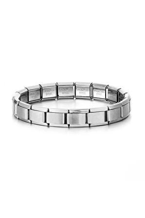 Gümüş Renk 18 Parçadan Oluşan Unisex 18 Cm.  Nomi İtalyan Charm  Çelik Bileklik (YAZISIZ)- 3120