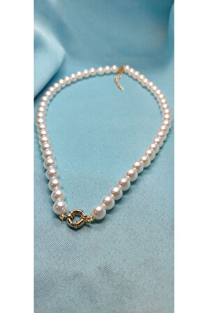 Altın Renk İnci Gemici Kilit Dümen Boncuksuz Kolye Bijuteri Kolye - 3151