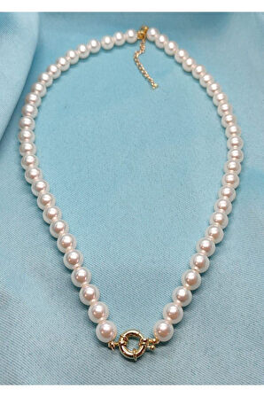 Altın Renk İnci Gemici Kilit Dümen Boncuksuz Kolye Bijuteri Kolye - 3151