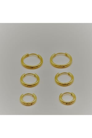 Altın Renk Çelik Set Halka Küpe Gümüş 6 Adet (3 Farklı Boy) Çelik Küpe - 3171
