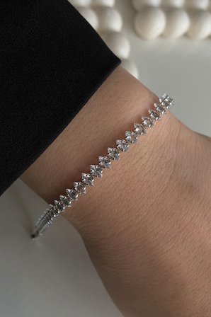 Gümüş Renk Zirkon Taşlı Mekik Model Su Yolu Çelik Bileklik -  3177