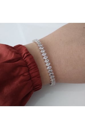 Gümüş Renk Zirkon Taşlı Mekik Model Su Yolu Çelik Bileklik -  3177
