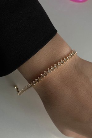 Altın Renk Zirkon Taşlı Mekik Model Su Yolu Çelik Bileklik -  3178