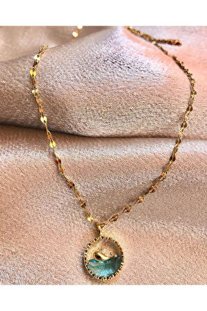 Altın Renk Yunuslu Kararma Yapmaz Çelik Kolye- 3179