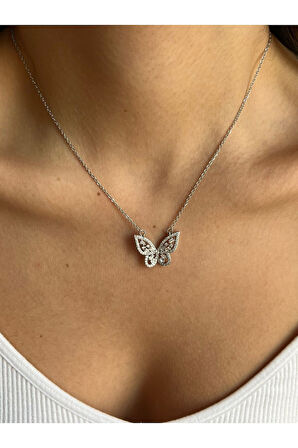 Gümüş Renk Kelebek Kararma Yapmaz Çelik Kolye- 3183