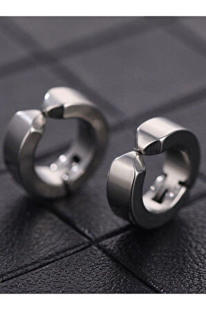 Gümüş Renk 1 Ad. Sıkıştırmalı Unisex Çelik Küpe Deliksiz Kulaklara Çelik Küpe  - 3185