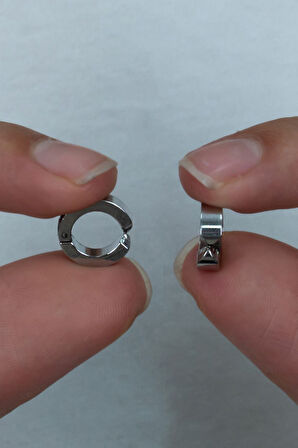 Gümüş Renk 1 Ad. Sıkıştırmalı Unisex Çelik Küpe Deliksiz Kulaklara Çelik Küpe  - 3185