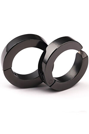 Siyah Renk 1 Ad. Sıkıştırmalı Unisex Çelik Küpe Deliksiz Kulaklara Çelik Küpe  - 3186