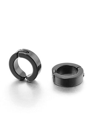 Siyah Renk 1 Ad. Sıkıştırmalı Unisex Çelik Küpe Deliksiz Kulaklara Çelik Küpe  - 3186