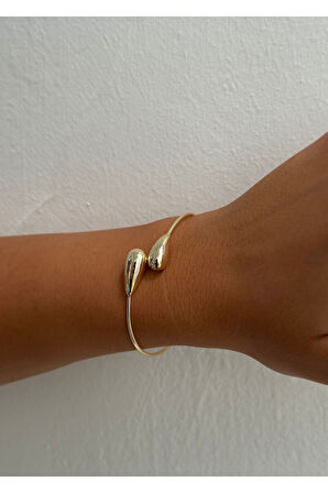 Altın Renk Çift Taraflı Damla Bote Bilezik Çelik Bileklik - 3197