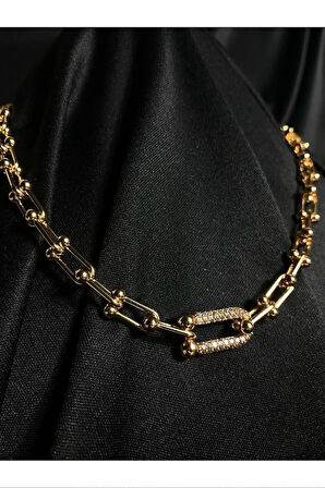 Altın Renk Zirkon Taşlı Tiffany Blanca Zirkon Kolye - 3206