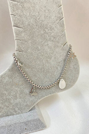 Gümüş Renk Arnavut Zincir Çelik Halhal - 3222