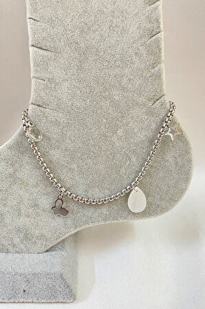 Gümüş Renk Arnavut Zincir Çelik Halhal - 3222