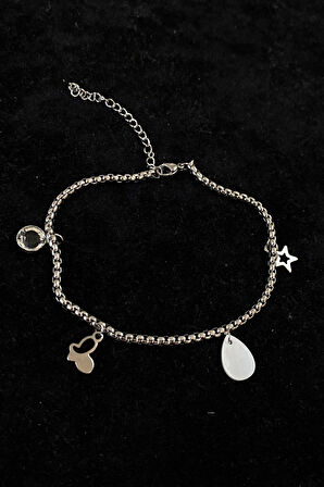 Gümüş Renk Arnavut Zincir Çelik Halhal - 3222