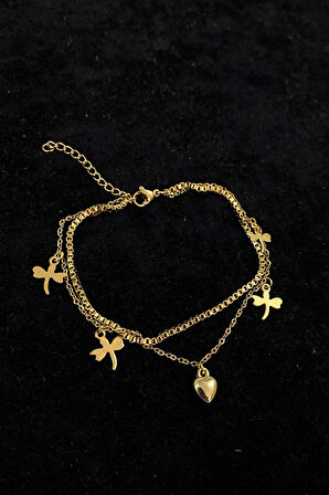 Altın Renk Yusufcuk Kalp Model Küp Sf Zincir Çelik Halhal - 3223