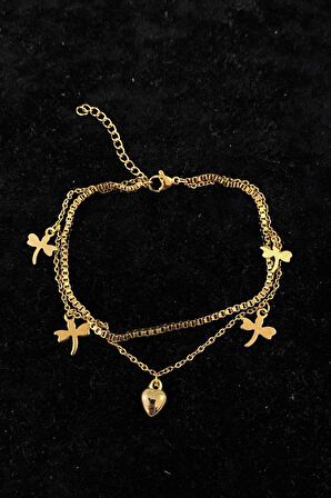 Altın Renk Yusufcuk Kalp Model Küp Sf Zincir Çelik Halhal - 3223