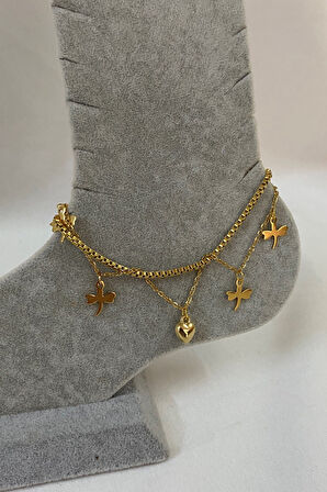 Altın Renk Yusufcuk Kalp Model Küp Sf Zincir Çelik Halhal - 3223