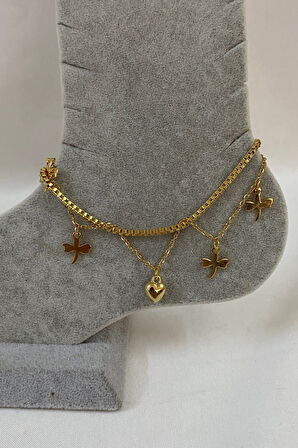 Altın Renk Yusufcuk Kalp Model Küp Sf Zincir Çelik Halhal - 3223