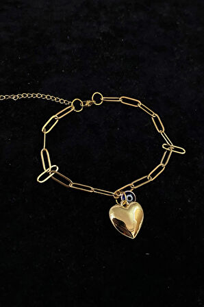 Altın Renk Kalp Nazar Ataç Zincir Çelik Halhal - 3224