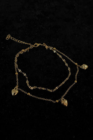 Altın Renk Üç Kalpli Model Singapur Ve Top Zincir Çelik Halhal - 3227