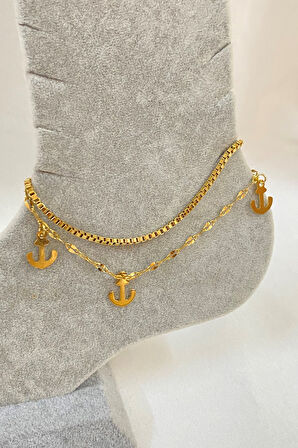 Altın Renk Çapa Model Asansör Ve Singapur Zincir Çelik Halhal - 3231