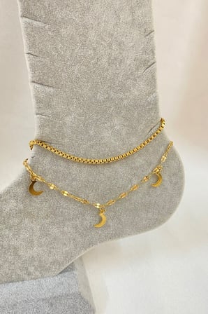 Altın Renk Hilal Model Asansör Ve Singapur Zincir Çelik Halhal - 3232