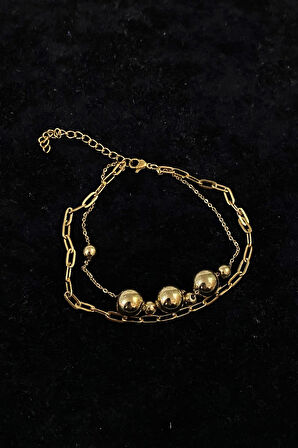 Altın Renk Küre Model Ezme Ve Sf Zincir Çelik Halhal - 3236