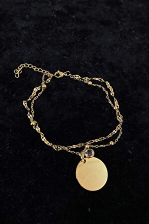 Altın Renk Zirkon Pul Model Singapur Ve Top Zincir Çelik Halhal - 3237