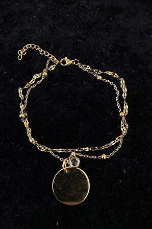 Altın Renk Zirkon Pul Model Singapur Ve Top Zincir Çelik Halhal - 3237