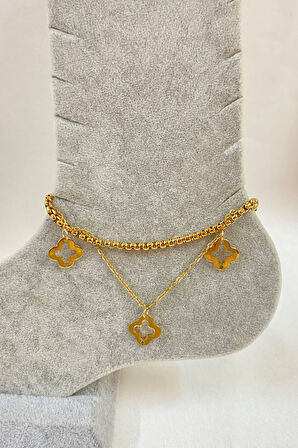 Altın Renk Van Cleef Model Arnavut Ve Sf Zincir Çelik Halhal - 3238