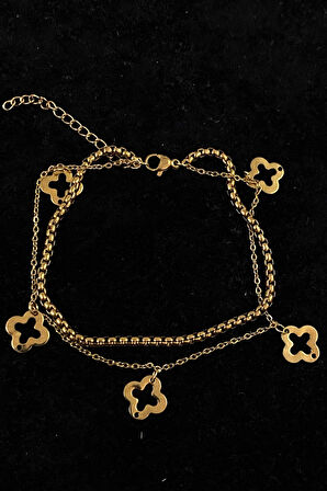 Altın Renk Van Cleef Model Arnavut Ve Sf Zincir Çelik Halhal - 3238