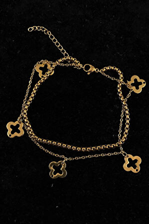 Altın Renk Van Cleef Model Arnavut Ve Sf Zincir Çelik Halhal - 3238