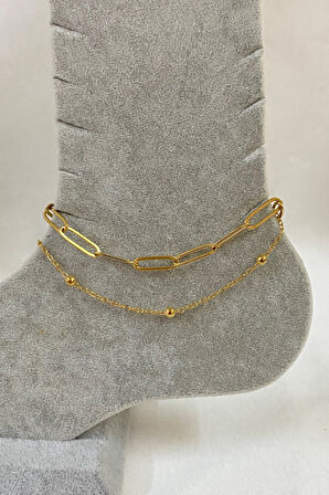 Altın Renk Ataç Ve Top Zincir Çelik Halhal - 3240